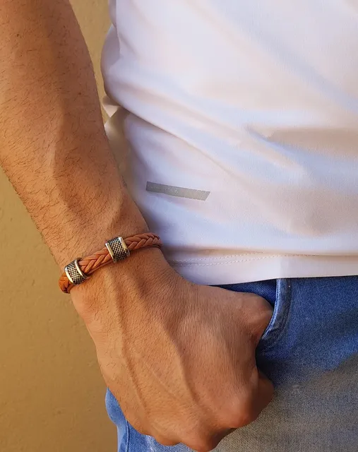 Bracelet cuir et tissu résine - Maude - Côté Filles